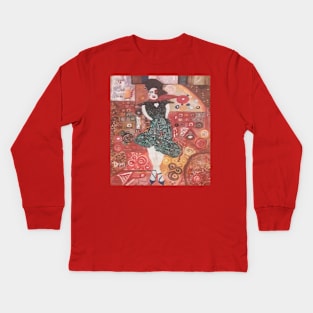 Lady In The Red Silk Scarf Kids Long Sleeve T-Shirt